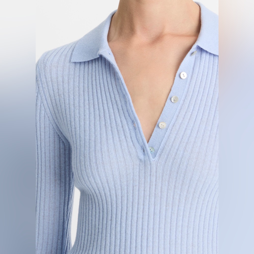 Light Blue Ribbed Women's Cashmere Silk Sweater